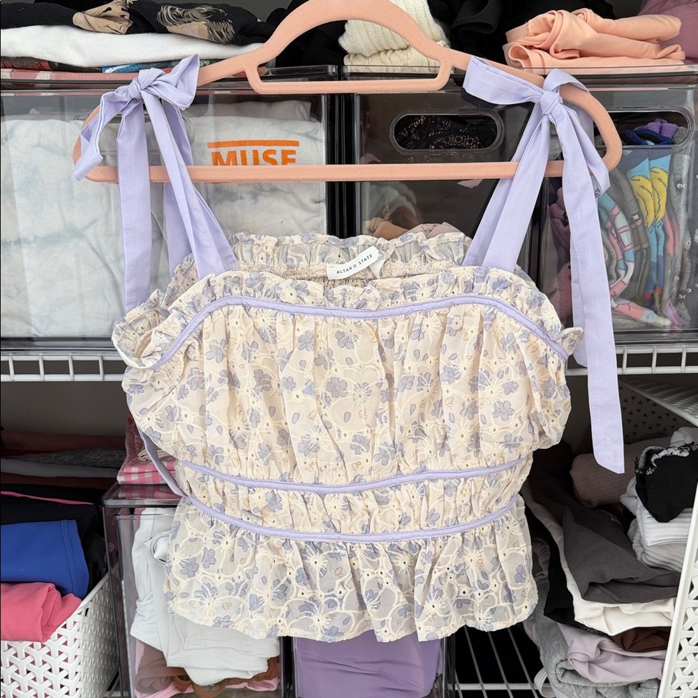 Altar'd State Cream and Lavender Floral Blouse